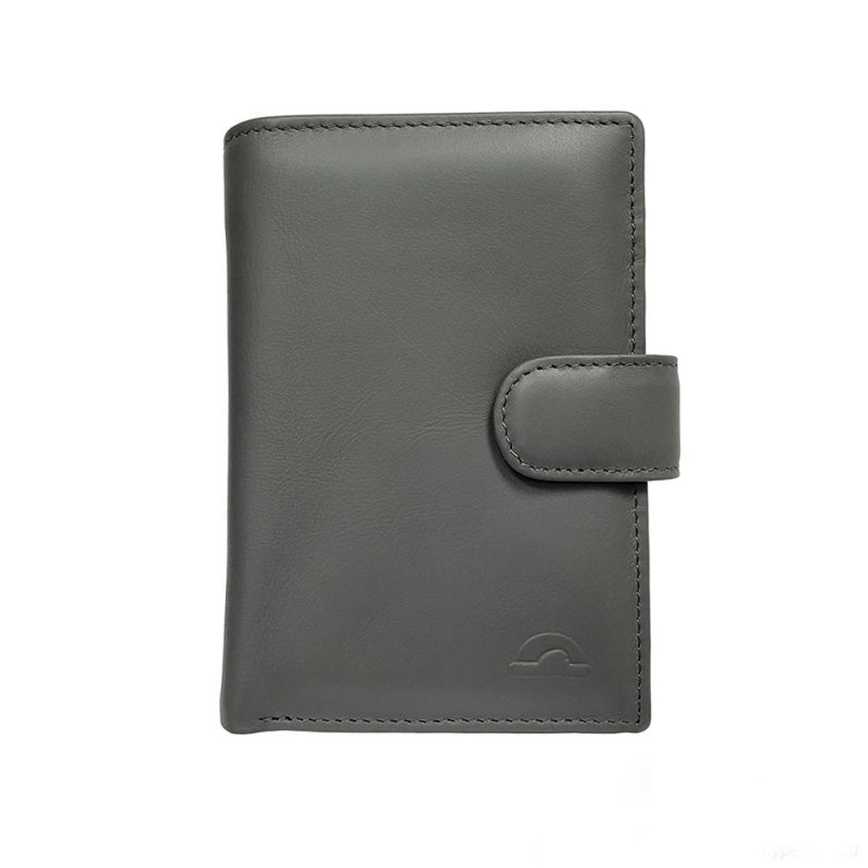Tony Perotti New Rainbow 1654 grigio gray vertical bifold wallet with snap strap and embossed turtle — handcrafted in Italy