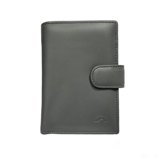 Tony Perotti New Rainbow 1654 grigio gray vertical bifold wallet with snap strap and embossed turtle — handcrafted in Italy