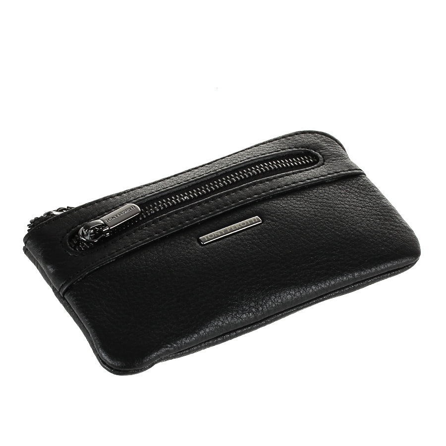 Tony Perotti New Contatto 359 nero — the case at an angle, showing its flat profile and the top zip