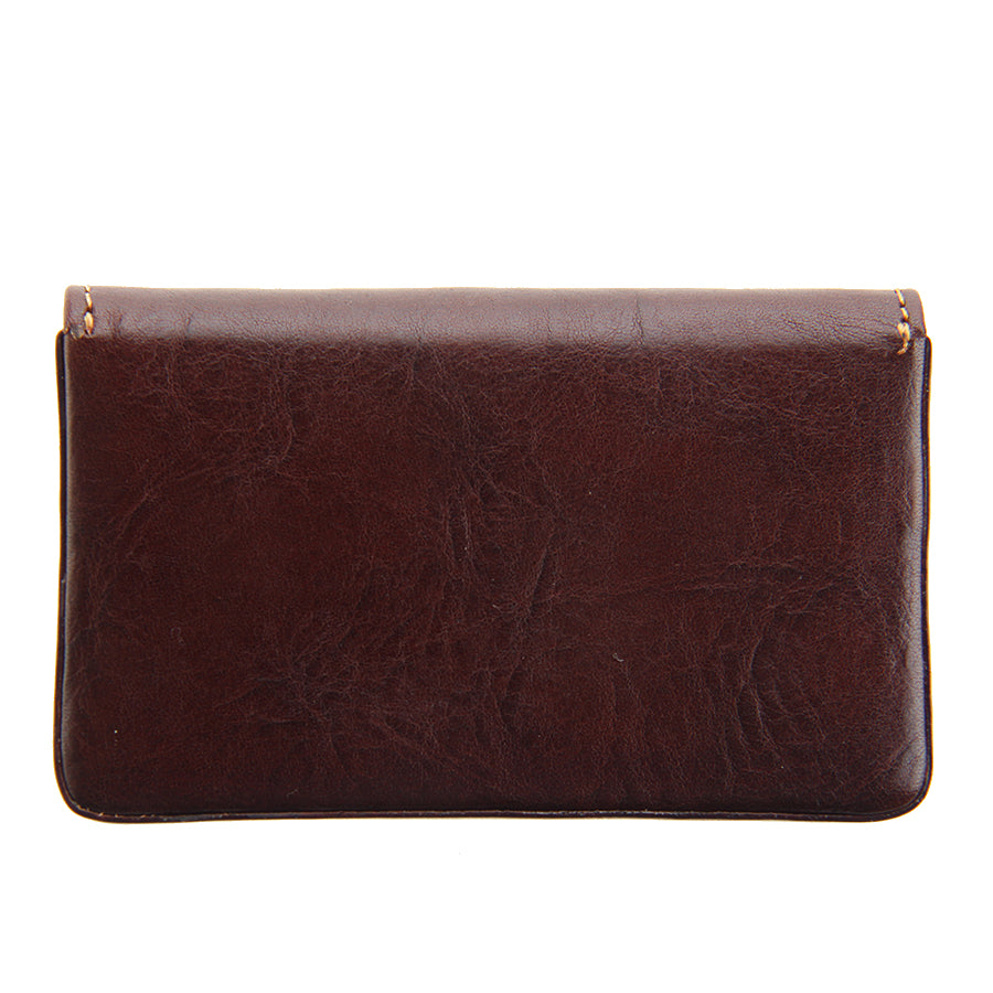 Dark brown leather business card holder back view — Tony Perotti Italico 2678 moro