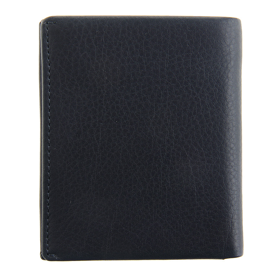 Back of navy pebbled leather compact wallet Tony Perotti New Contatto 3504 navy