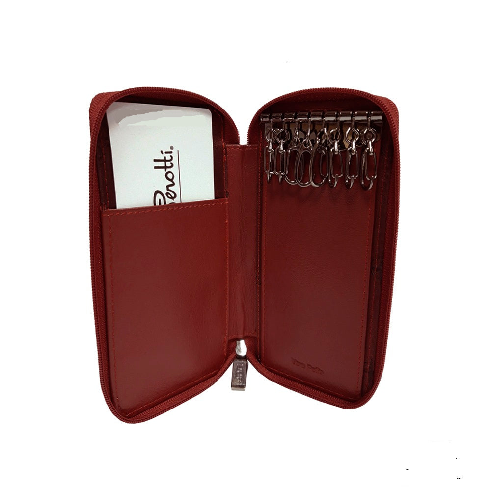 Tony Perotti Cortina 5026 rosso — open with the branded Tony Perotti card tucked into the leather pocket