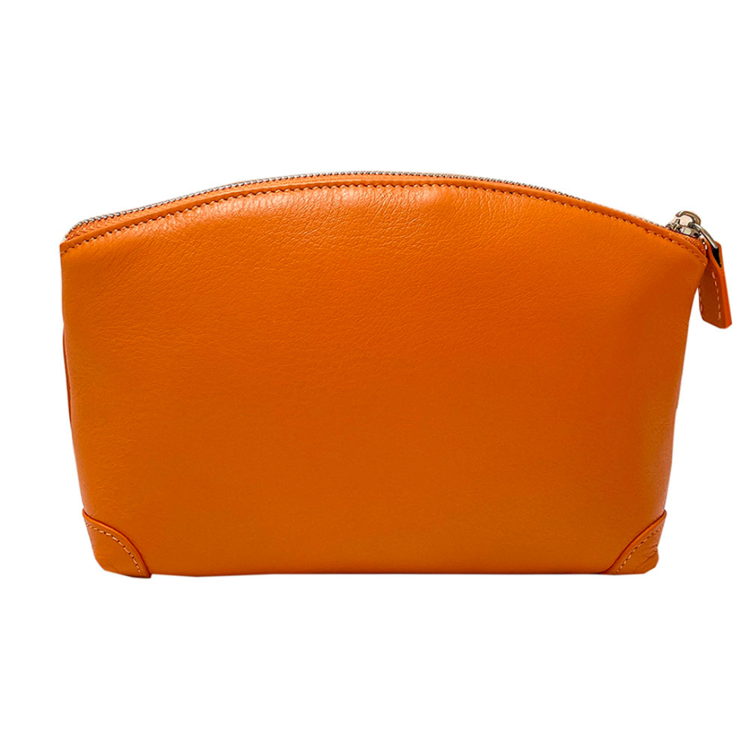 Tony Perotti Contatto 1779 arancio orange leather cosmetic bag — back view