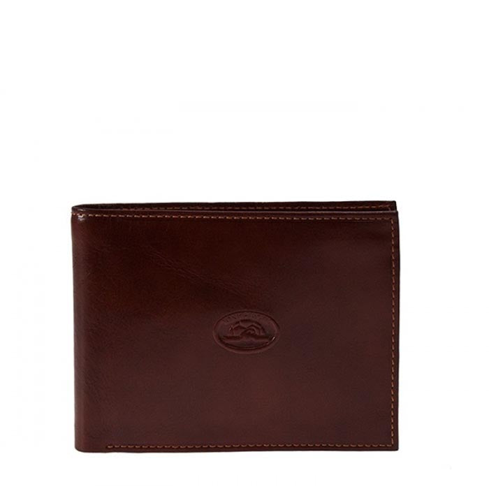 Tony Perotti cognac bull leather bifold wallet with turtle emblem — Italico 396 cognac