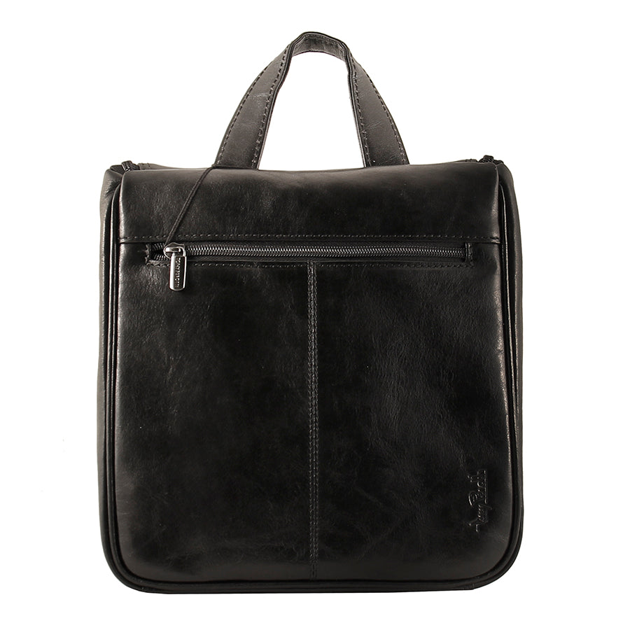 Tony Perotti Italico 8220 nero toiletry bag — back view with full-width zip pocket and embossed signature