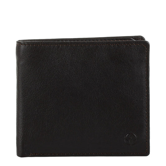 Tony Perotti Cortina 5047 dark brown calf leather bifold wallet with embossed compass emblem — handcrafted in Italy
