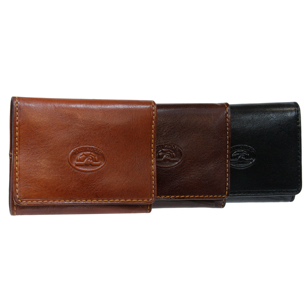 Italico 1445L coin pouches in cognac, dark brown and black side by side — Tony Perotti Italico 1445L moro