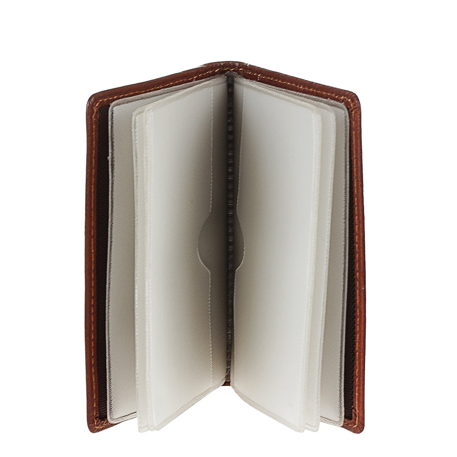 Open cognac leather business card holder — Tony Perotti Italico 1007