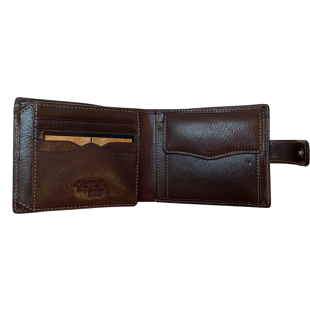 Tony Perotti Italico 3341A-Q moro wallet opened — card slots, arched card pocket and flap coin pocket