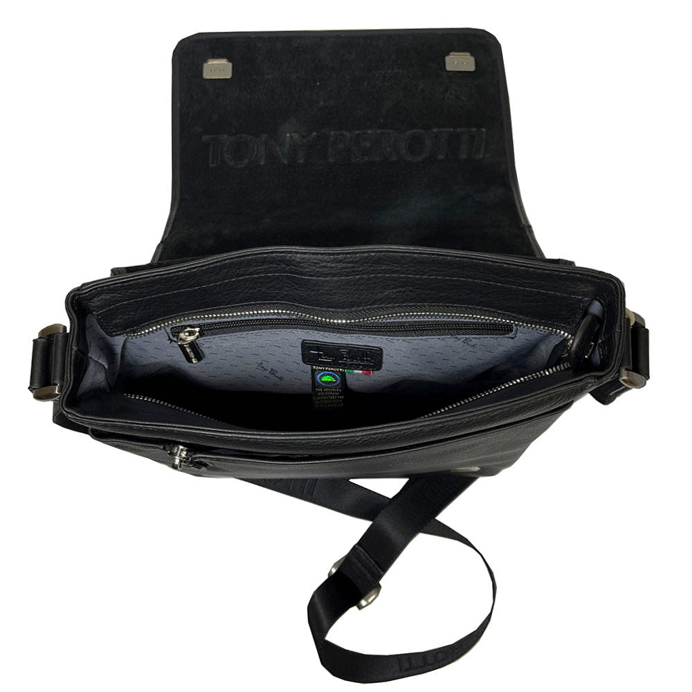 Inside the Contatto 9207-24 — branded lining, inner zip pocket and the hologram tag of authenticity