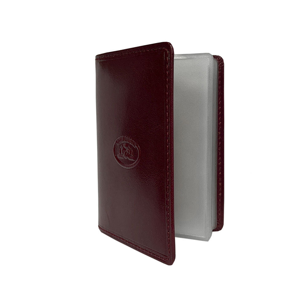 Open red leather business card holder — Tony Perotti Italico 1007 rosso