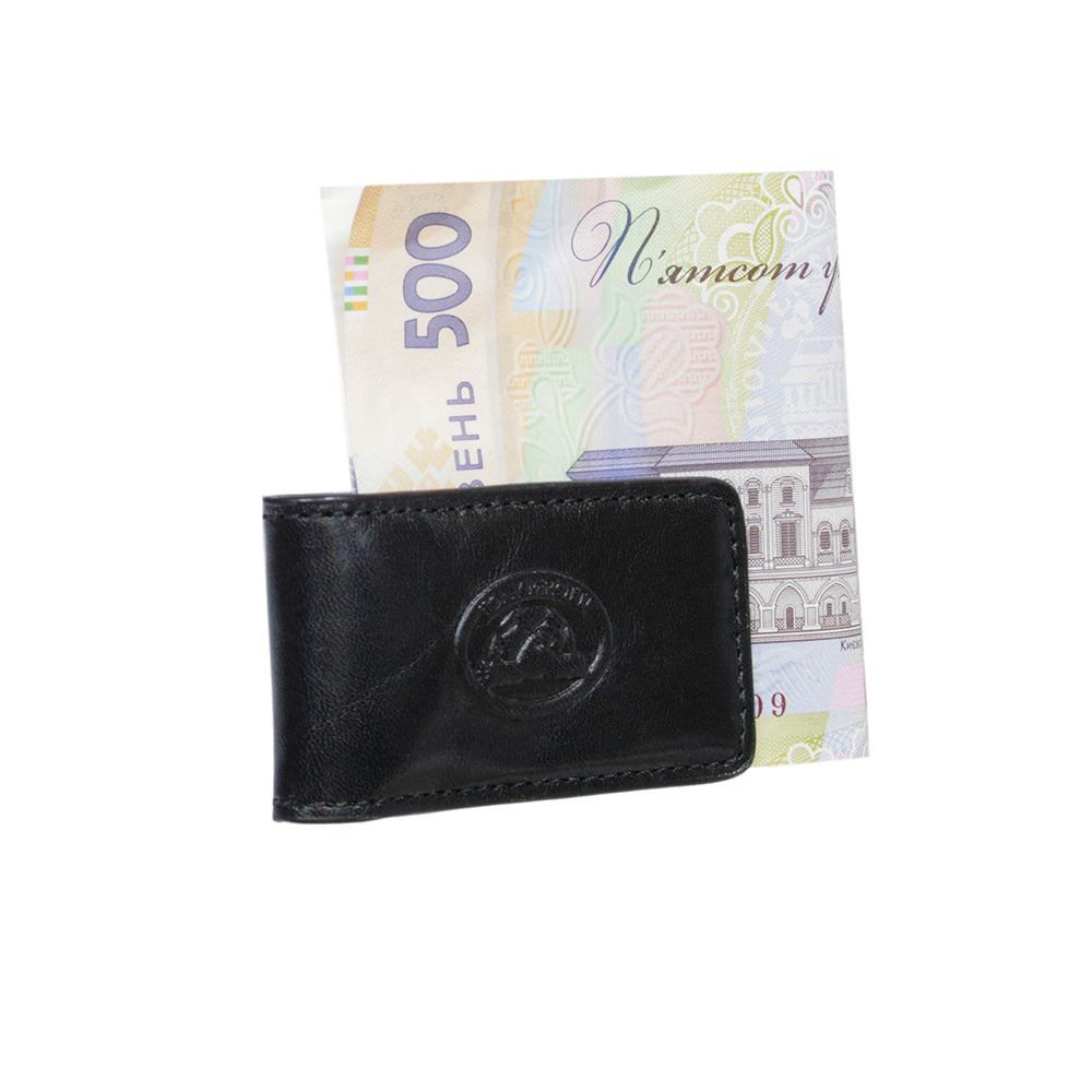 Black leather magnetic money clip turtle emboss detail — Tony Perotti Italico 1201