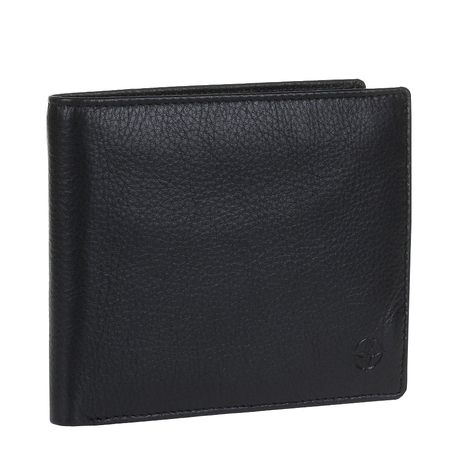 Black Tony Perotti Cortina 5068 card wallet standing at a three-quarter angle, closed — grained calf leather