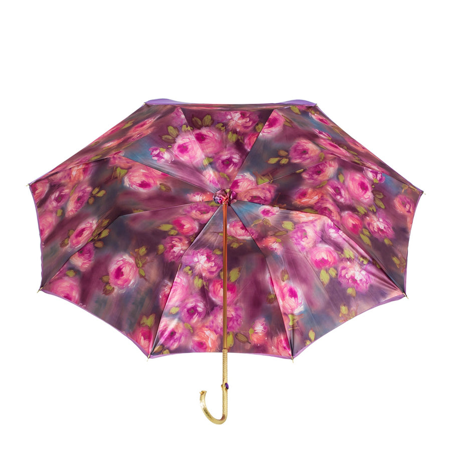 Designer cane umbrella purple with flowers Pasotti 189-56896/1