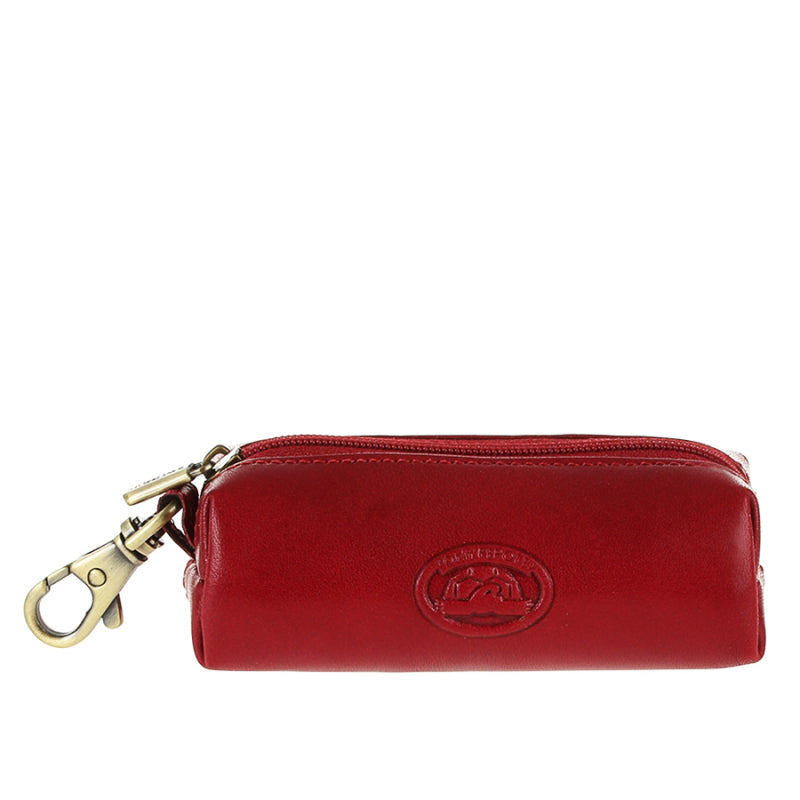 Tony Perotti red bull leather key case with carabiner — Italico 109 rosso
