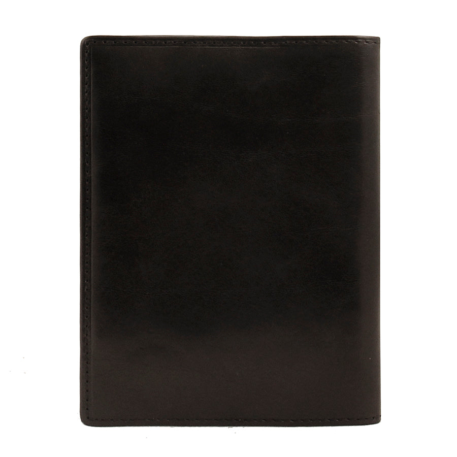 Back of the black leather passport cover Tony Perotti Italico 1597 nero — plain panel with tonal stitching