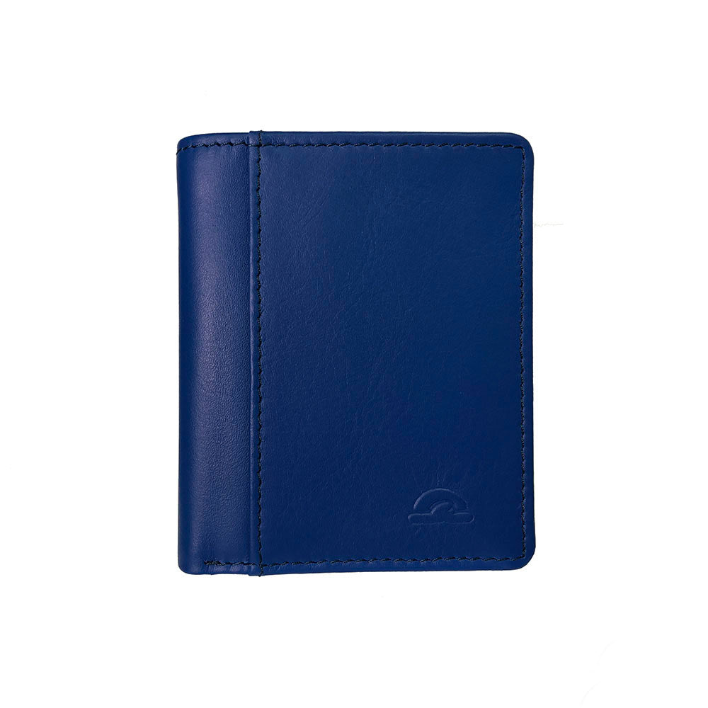 Tony Perotti New Rainbow 1034 bluette — the blue leather card holder closed, front face with the embossed Tony Perotti turtle