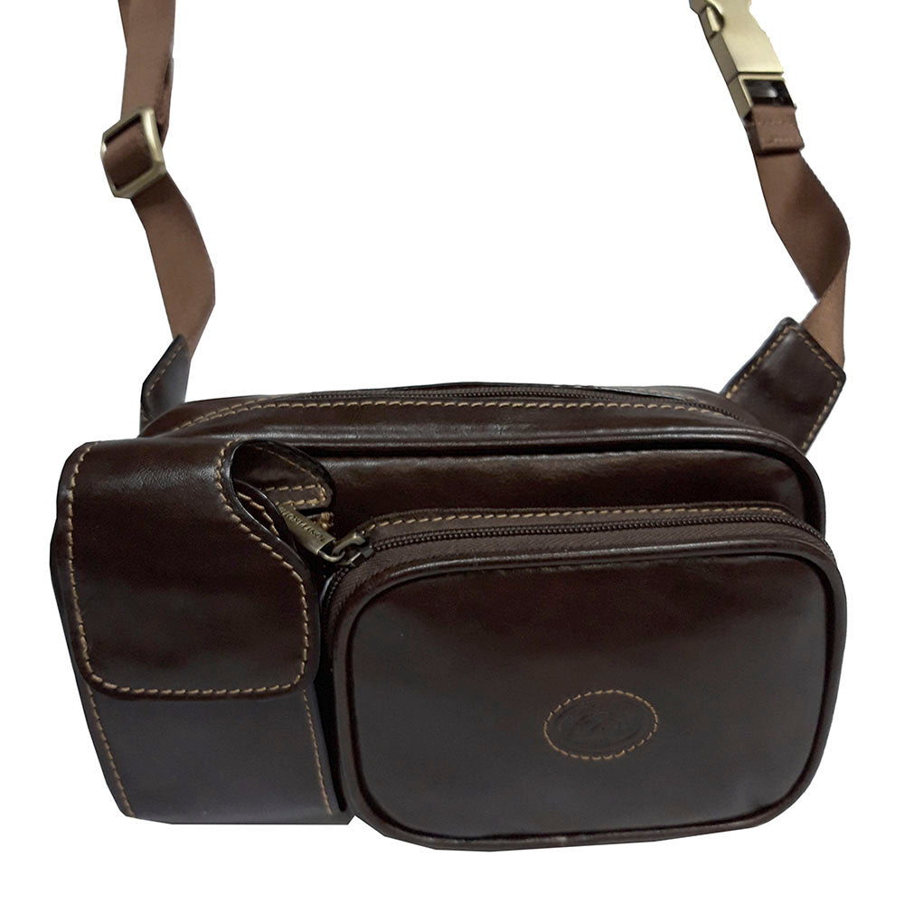 Front of the brown Italico 8606 — contrasting tan stitching, the aged-brass side-release buckle of the webbing belt