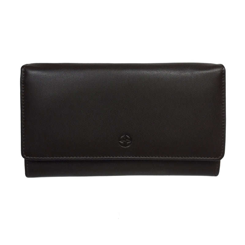 Tony Perotti Cortina 5008 moro dark brown leather flap wallet with embossed compass emblem — handcrafted in Italy