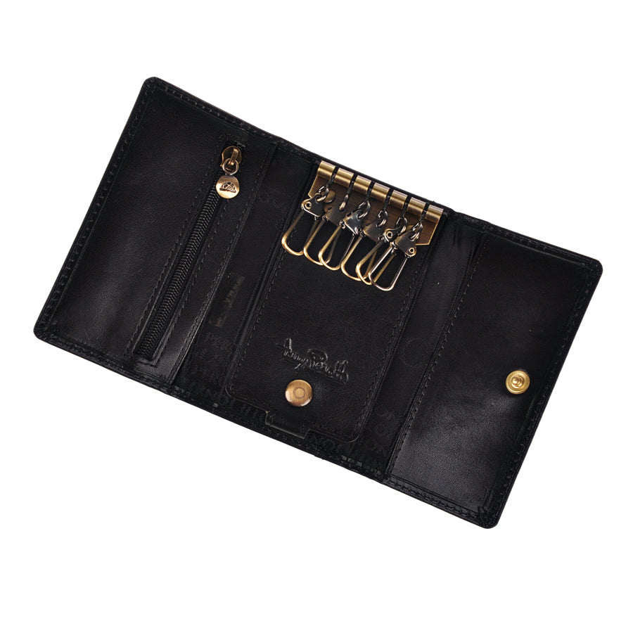 Black leather key case zip pocket — Tony Perotti Italico 1117 nero