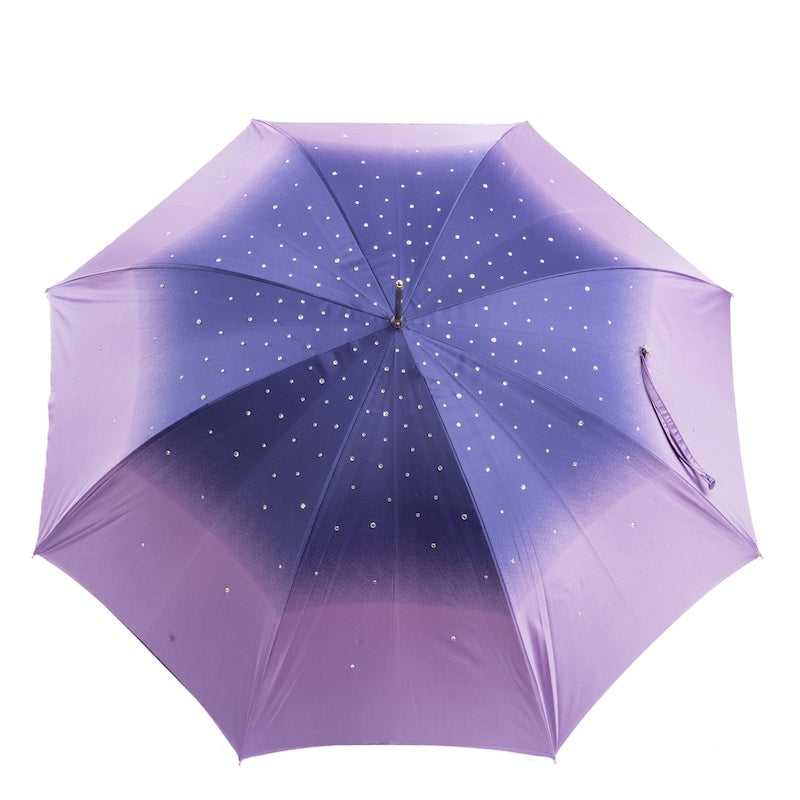 Top of the open canopy: lilac and deep violet gradient scattered with crystals