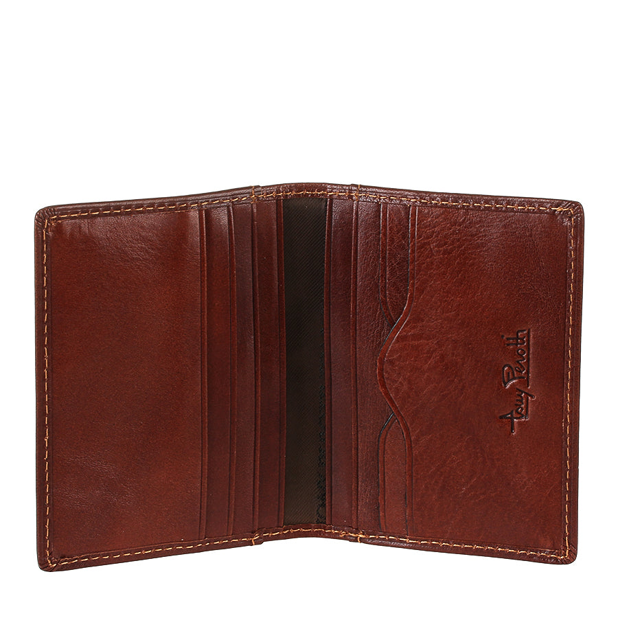 Cognac leather card holder open showing card slots — Tony Perotti Italico 1034 cognac