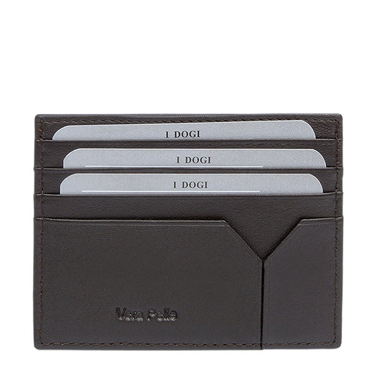 Tony Perotti Cortina 5043 moro — back face with three card slots, the seventh slot in the panel below and «Vera Pelle» embossed