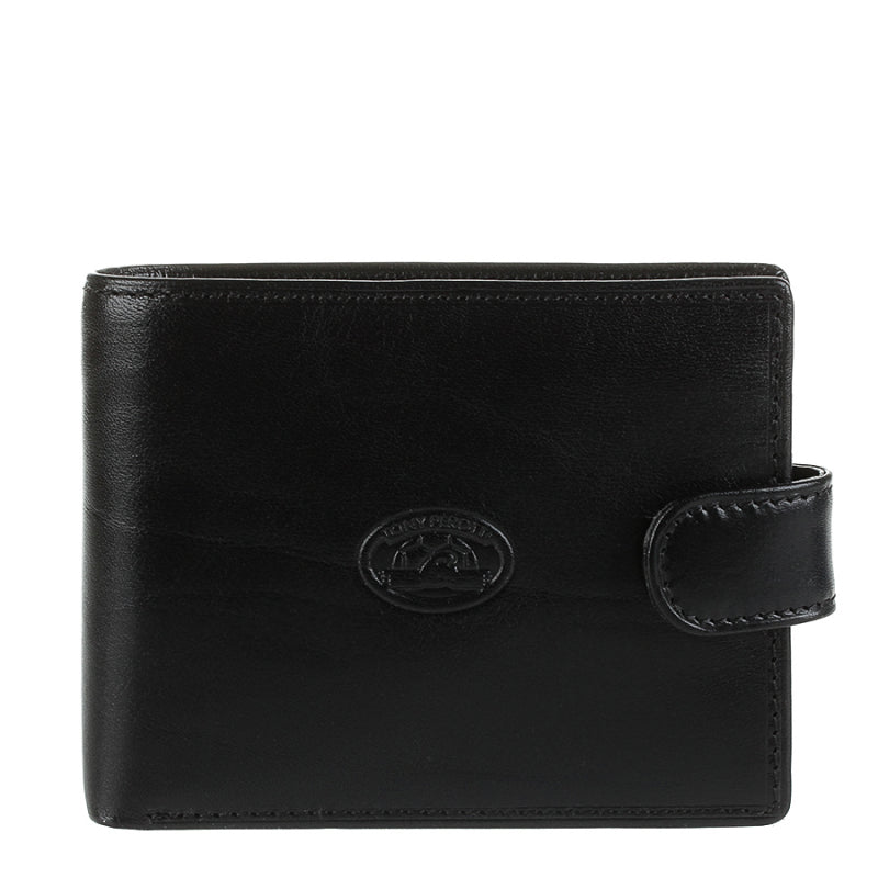 Tony Perotti black bull leather bifold wallet with turtle emblem — Italico 2117 nero