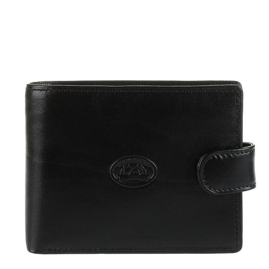 Tony Perotti black bull leather bifold wallet with turtle emblem — Italico 2117 nero