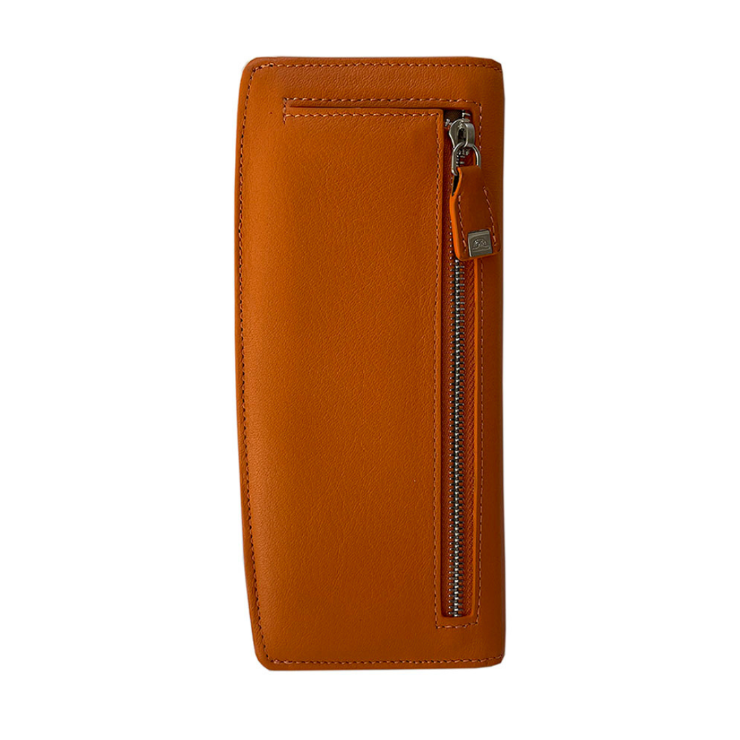 Tony Perotti orange RFID wallet — back view with zip coin pocket
