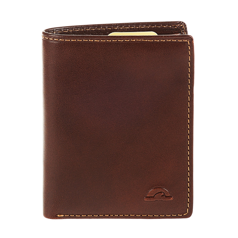 Tony Perotti Nevada 3549 moro vertical bifold wallet in dark brown leather with embossed turtle emblem