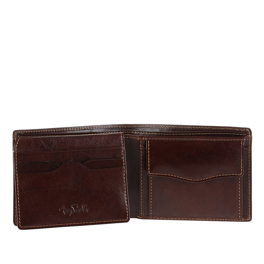 Dark brown leather bifold wallet interior — Tony Perotti Italico 533