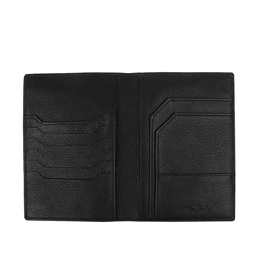 Tony Perotti Contatto 3051 nero opened — 6 card slots, 2 document pockets, embossed Tony Perotti signature