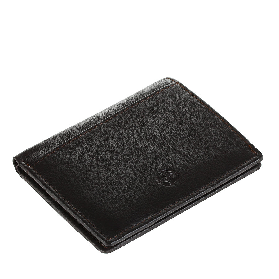 Tony Perotti Cortina 5045 moro — standing at an angle, showing how flat the folded wallet stays