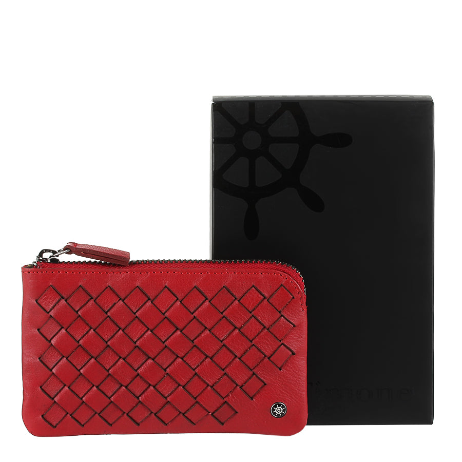 Tony Perotti Timone intrecciato 12002 rosso red woven leather key case with black Timone gift box