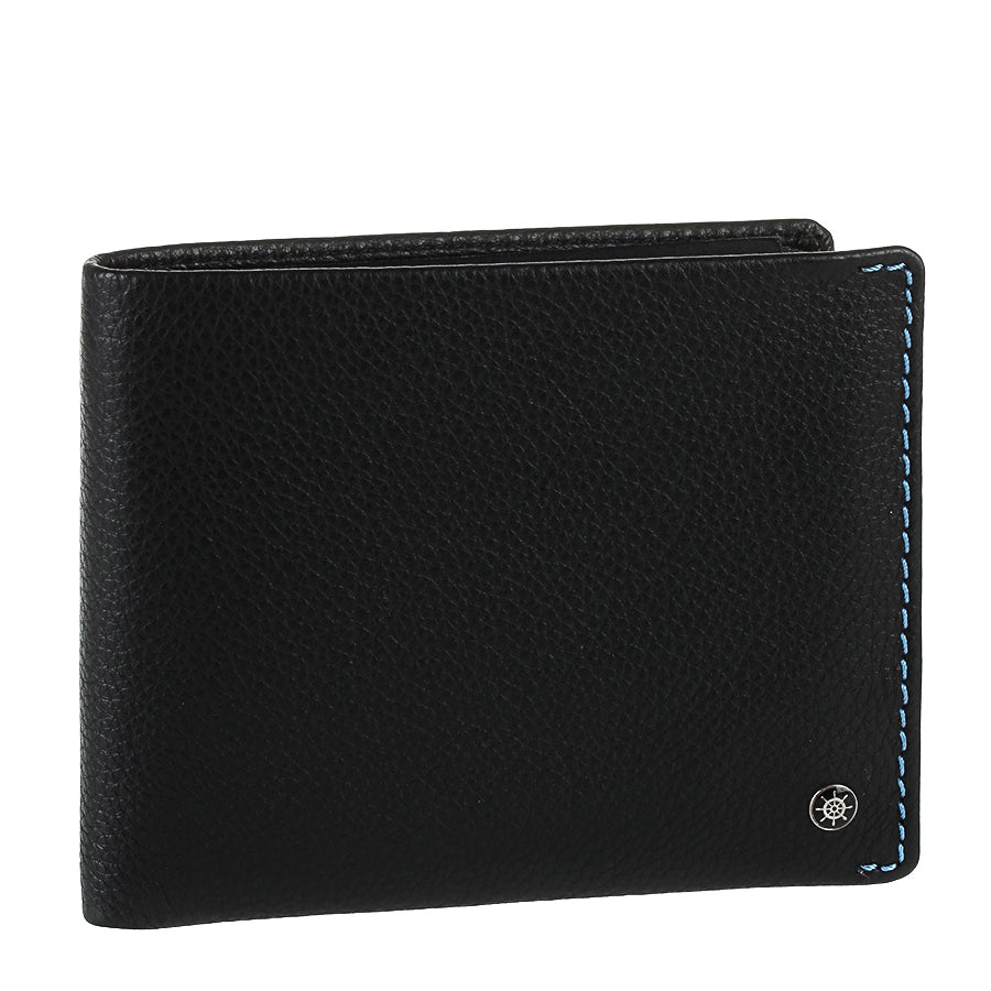 Tony Perotti Timone 11013P black pebbled leather bifold wallet, three-quarter front view