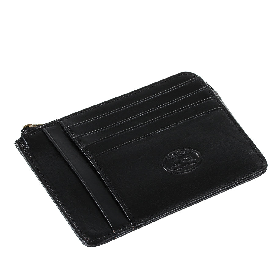 Black leather card holder lying flat showing card slots — Tony Perotti Italico 2275 nero