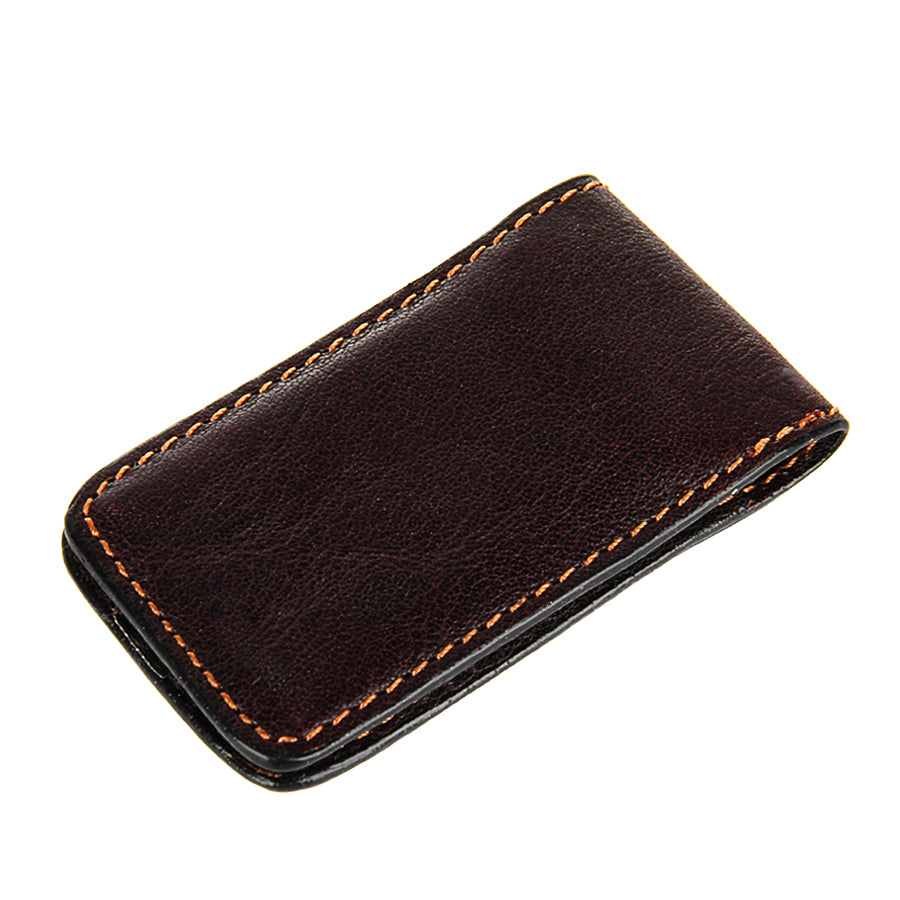 Dark brown leather magnetic money clip back view — Tony Perotti Italico 1201