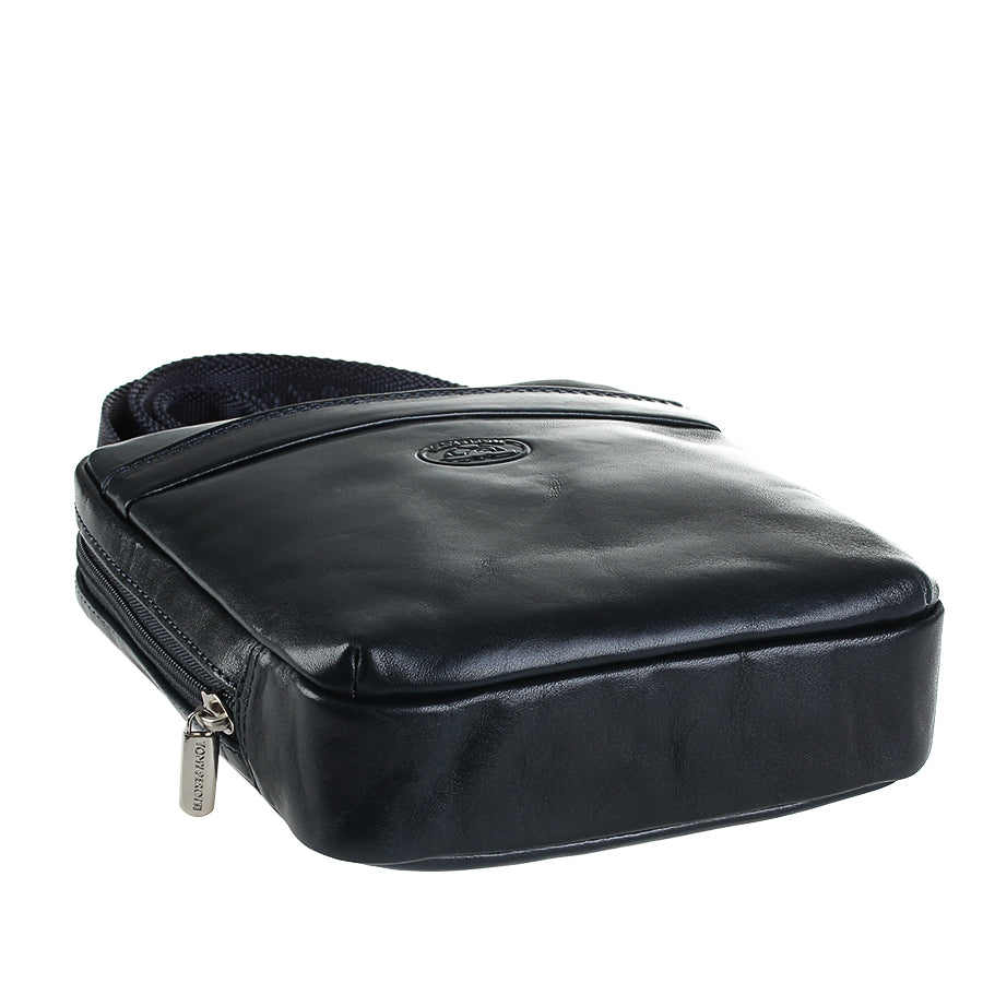 Italico 6056 navy bag lying flat — structured bottom and 5 cm gusset