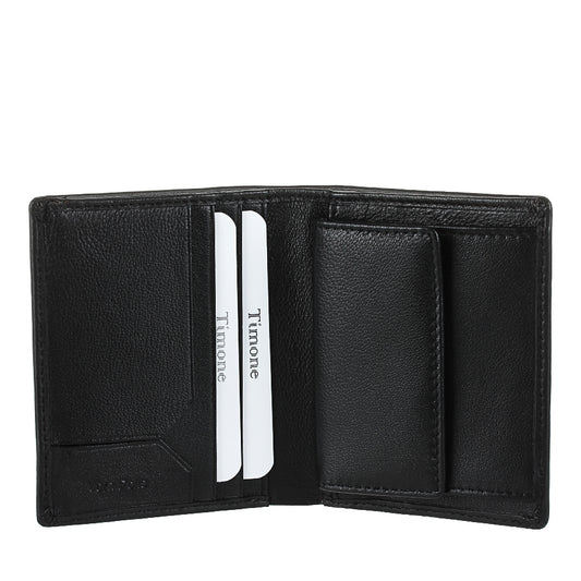 Open Tony Perotti Timone intrecciato 12071 nero wallet with vertical card slots, Vera Pelle pocket and snap coin pocket