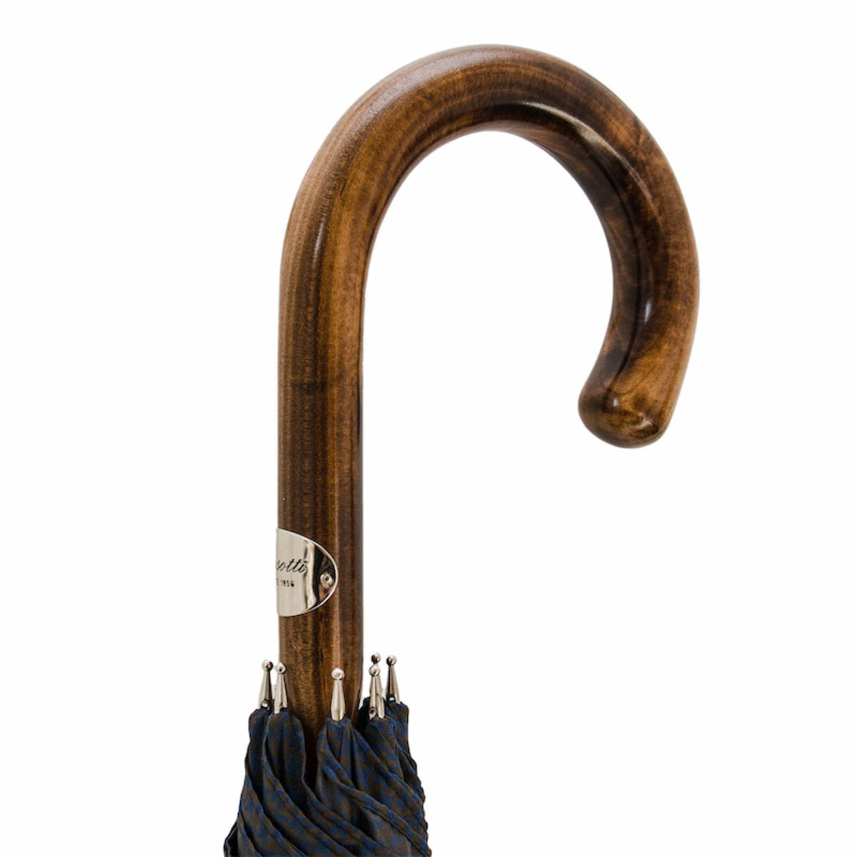 Maple crook handle with silver-tone Pasotti plaque, handcrafted in Italy