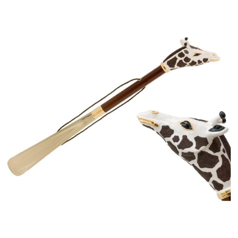 Pasotti giraffe head shoehorn, full view with a close-up of the giraffe head — CS K8