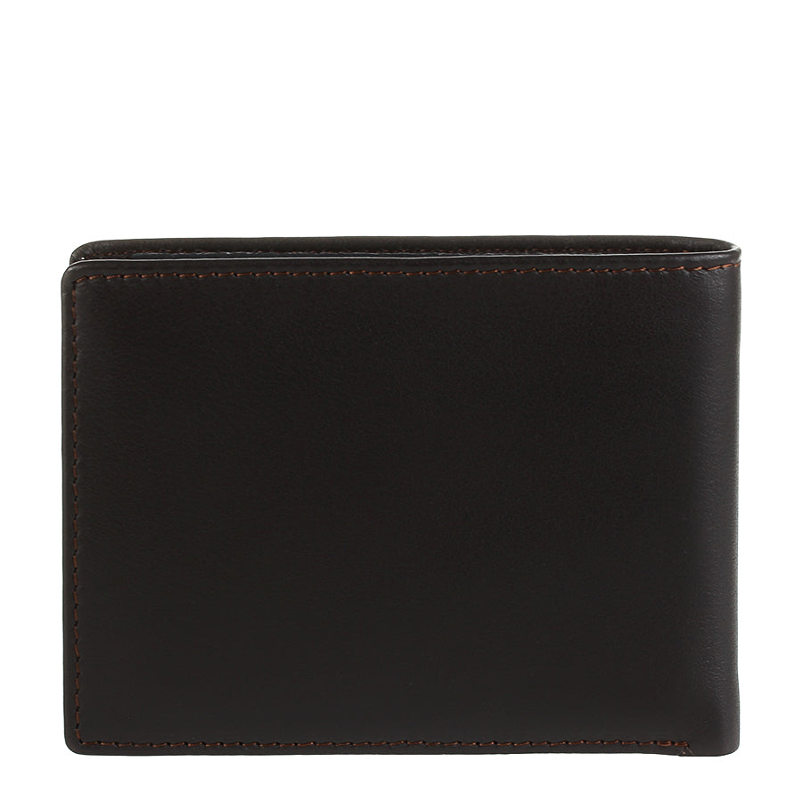 Back of the dark brown Tony Perotti Cortina 5013 wallet — a plain leather panel with contrasting stitching