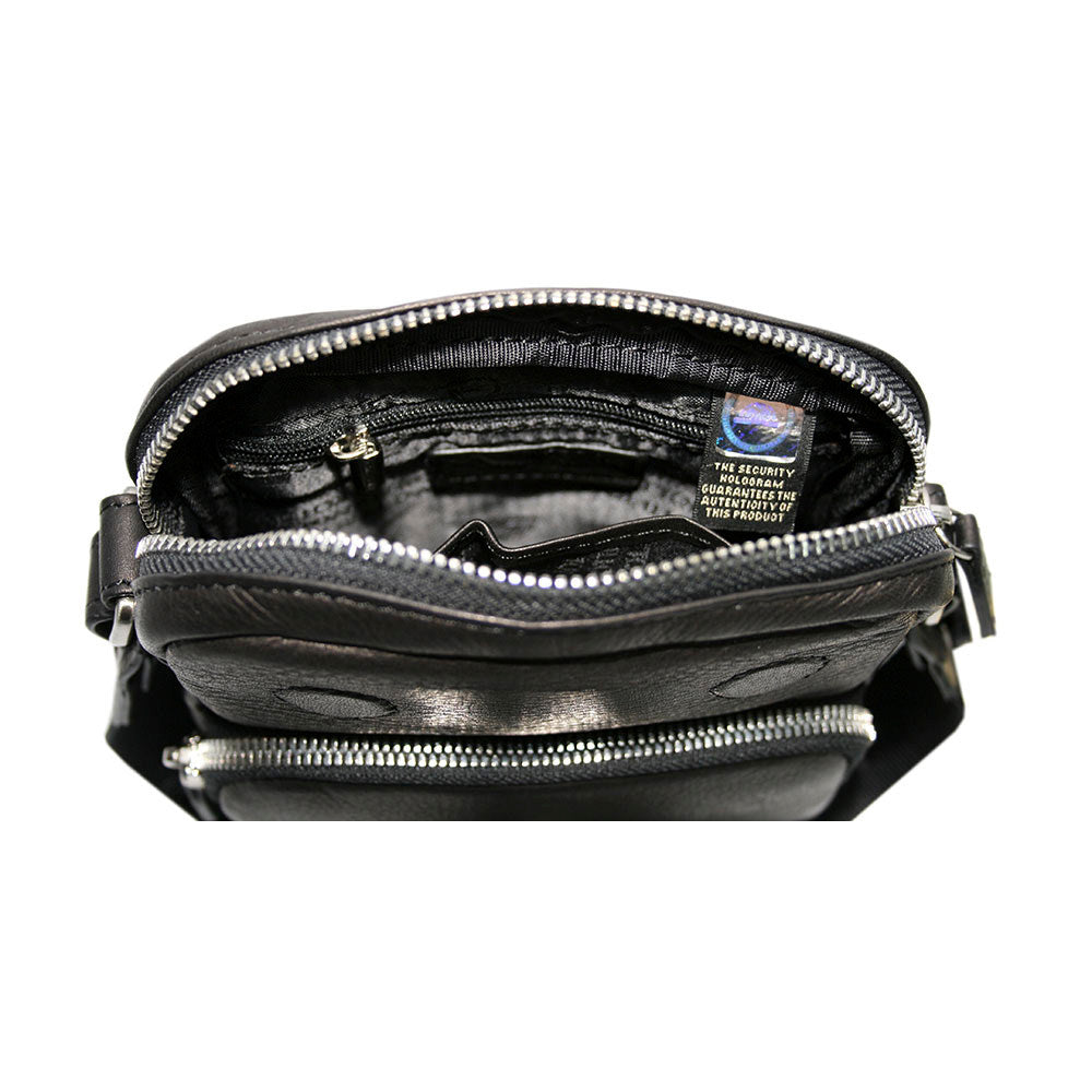Inside the black Contatto 9150-14 — lining printed with the Tony Perotti name, inner zip pocket and the hologram tag of authenticity