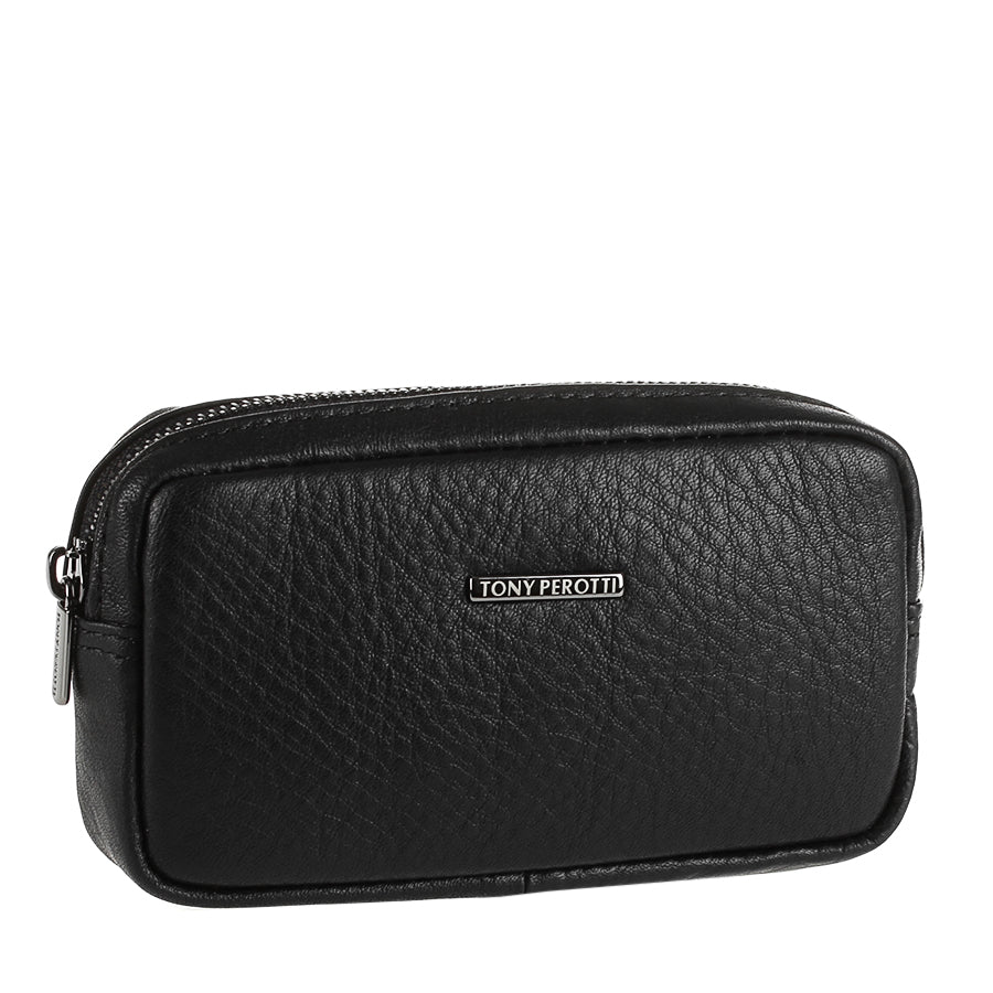 Tony Perotti New Contatto 3188 nero — three-quarter view with the «TONY PEROTTI» plate and the zip running around the top corners