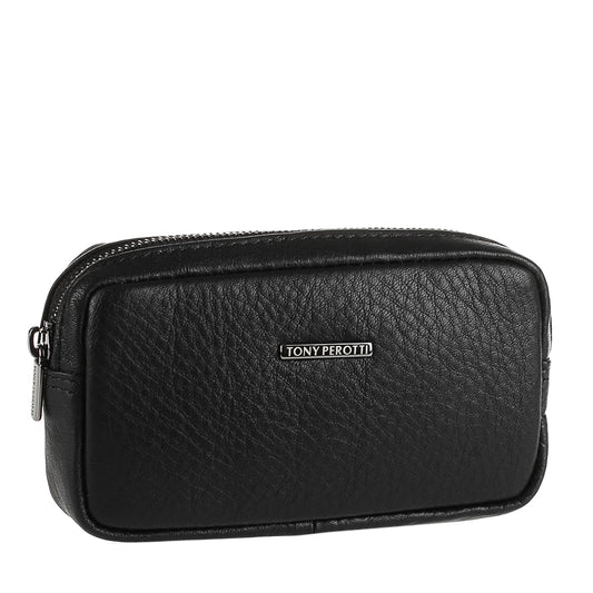 Tony Perotti New Contatto 3188 nero — three-quarter view with the «TONY PEROTTI» plate and the zip running around the top corners