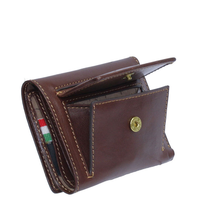 Tony Perotti Nevada 3811+RFID moro dark brown wallet at an angle with the back coin pocket open