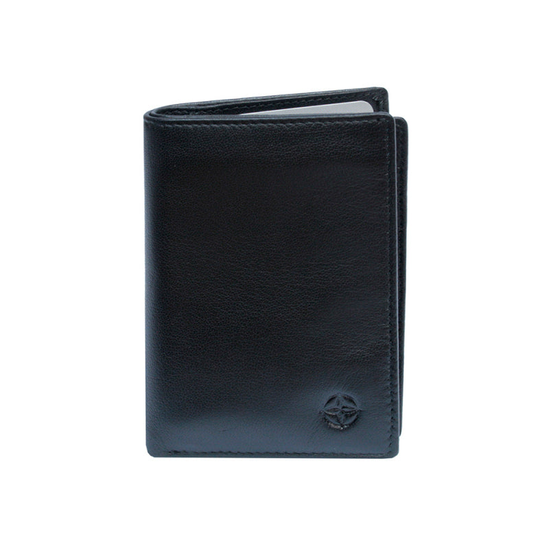 Tony Perotti Cortina 5065 black calf leather card wallet with embossed compass emblem — handcrafted in Italy