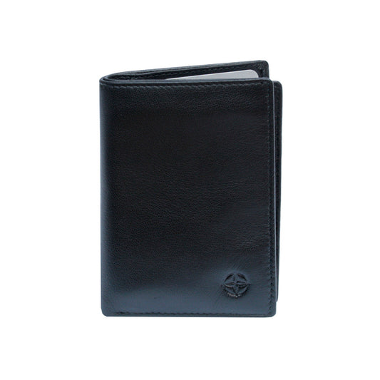 Tony Perotti Cortina 5065 black calf leather card wallet with embossed compass emblem — handcrafted in Italy