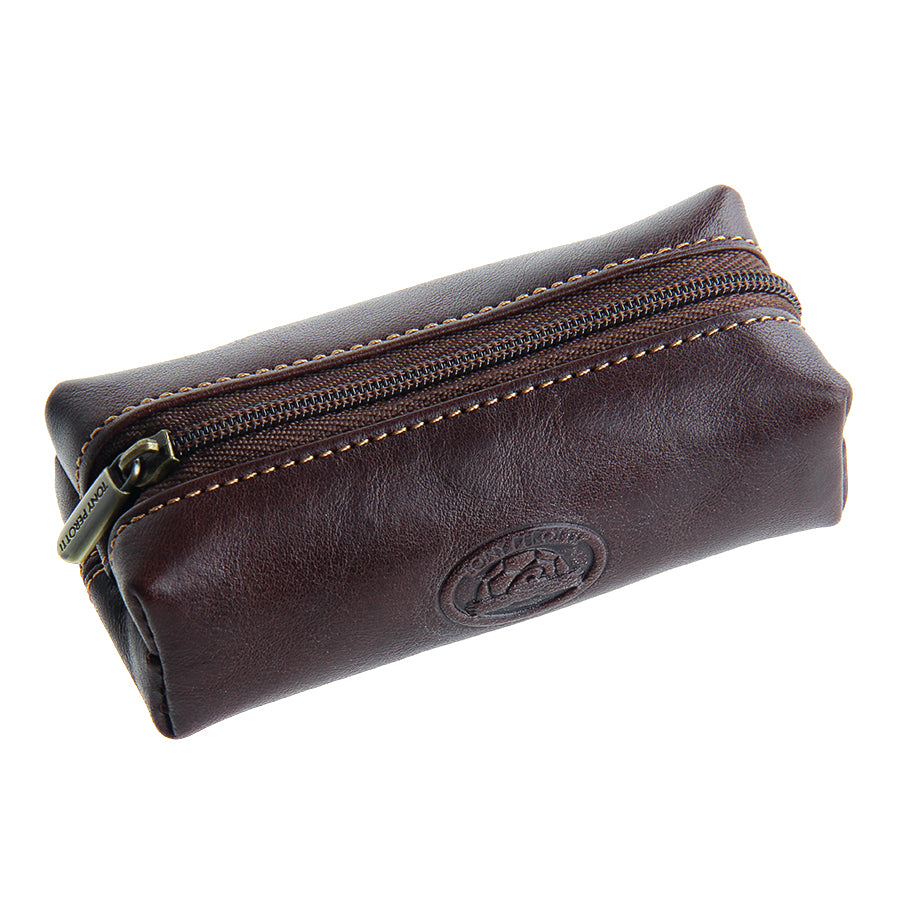 Dark brown leather key case zip and carabiner — Tony Perotti Italico 109 moro